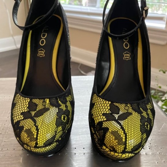 New ALDO OLMOS black lace and neon yellow 6.5/37 - Picture 2 of 10